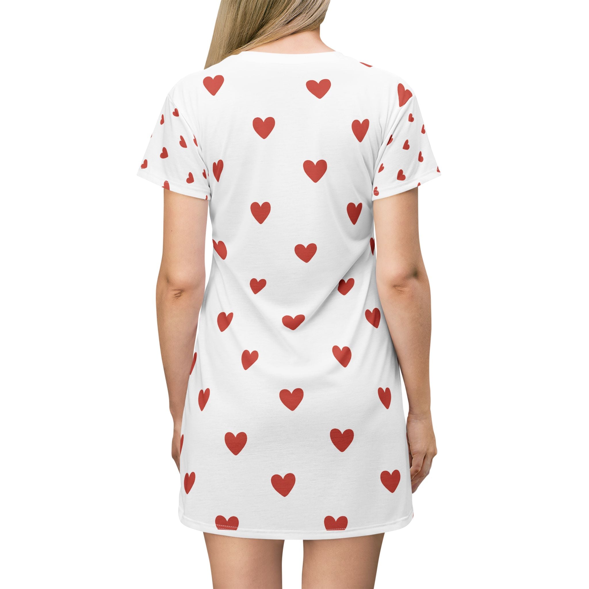 Heart Print T-Shirt Dress, Cute Casual Dress