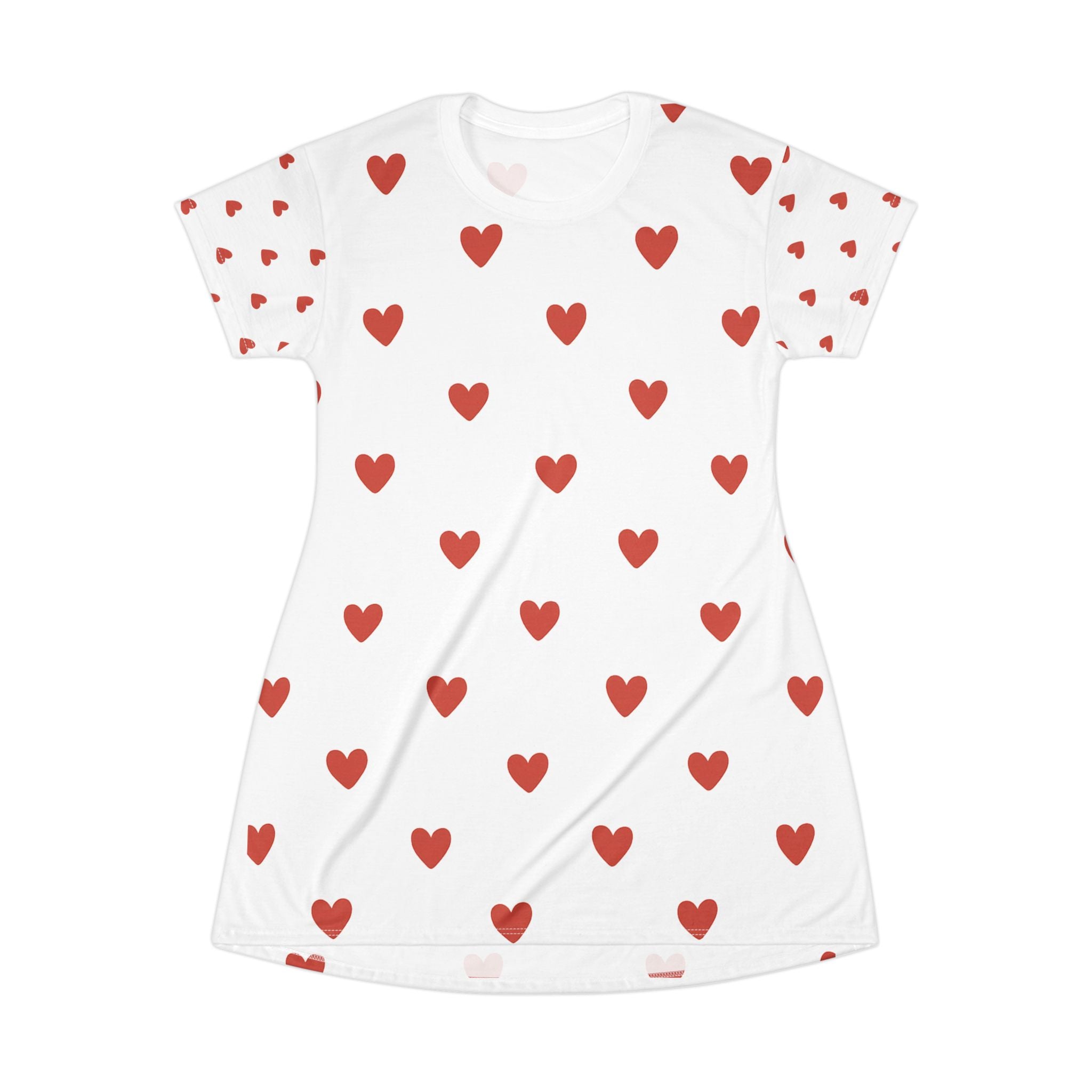 Heart Print T-Shirt Dress, Cute Casual Dress