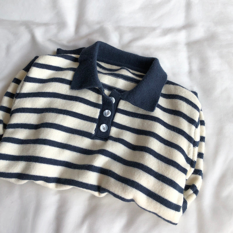 Women's Polo Collar Stripes Sweater