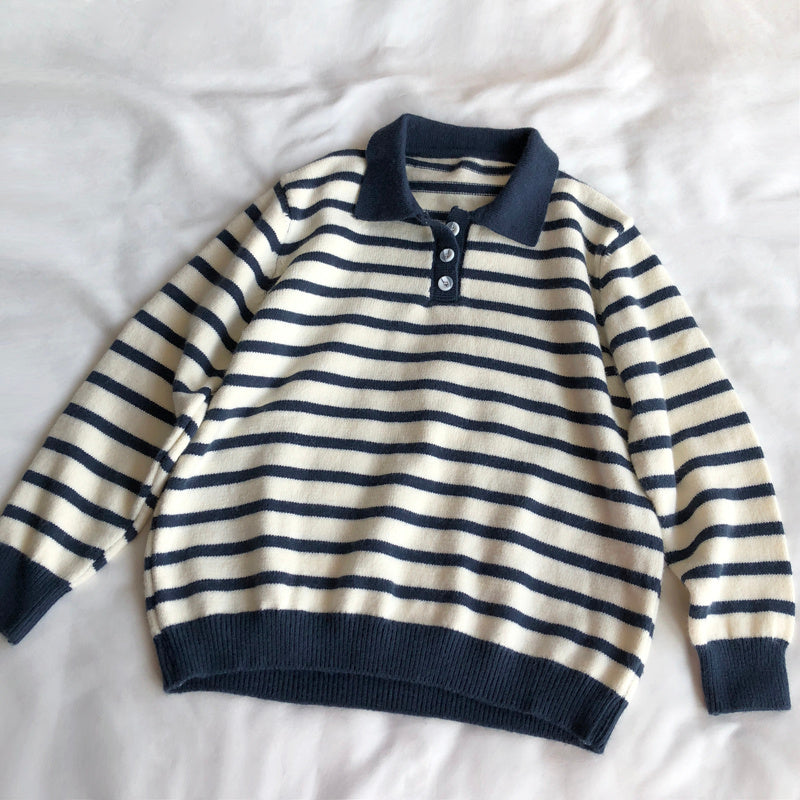 Women's Polo Collar Stripes Sweater