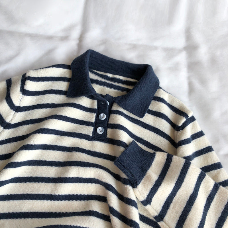 Women's Polo Collar Stripes Sweater