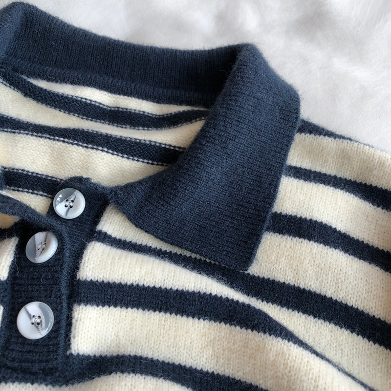 Women's Polo Collar Stripes Sweater