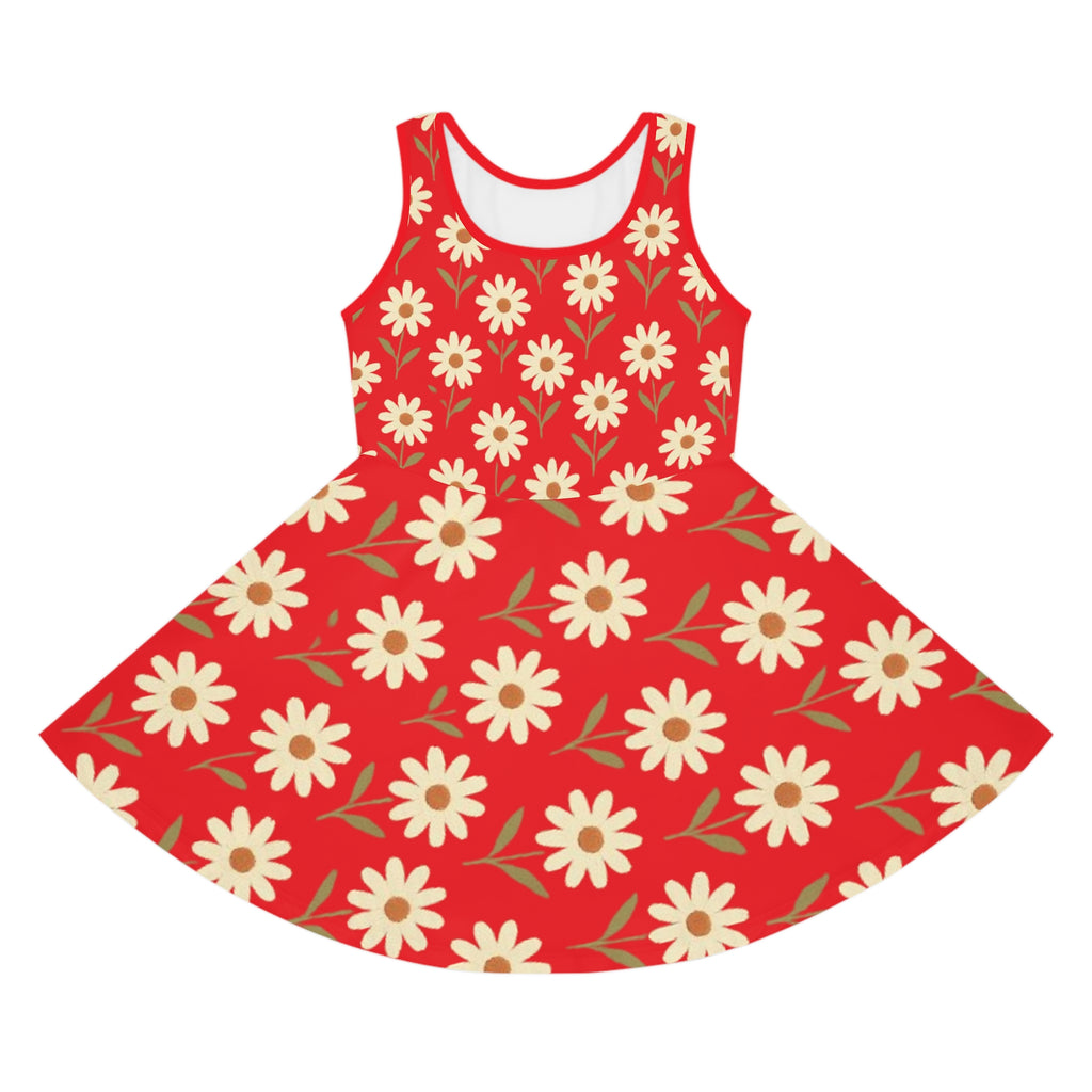 Red Floral Girls' Sundress, Summer Dress