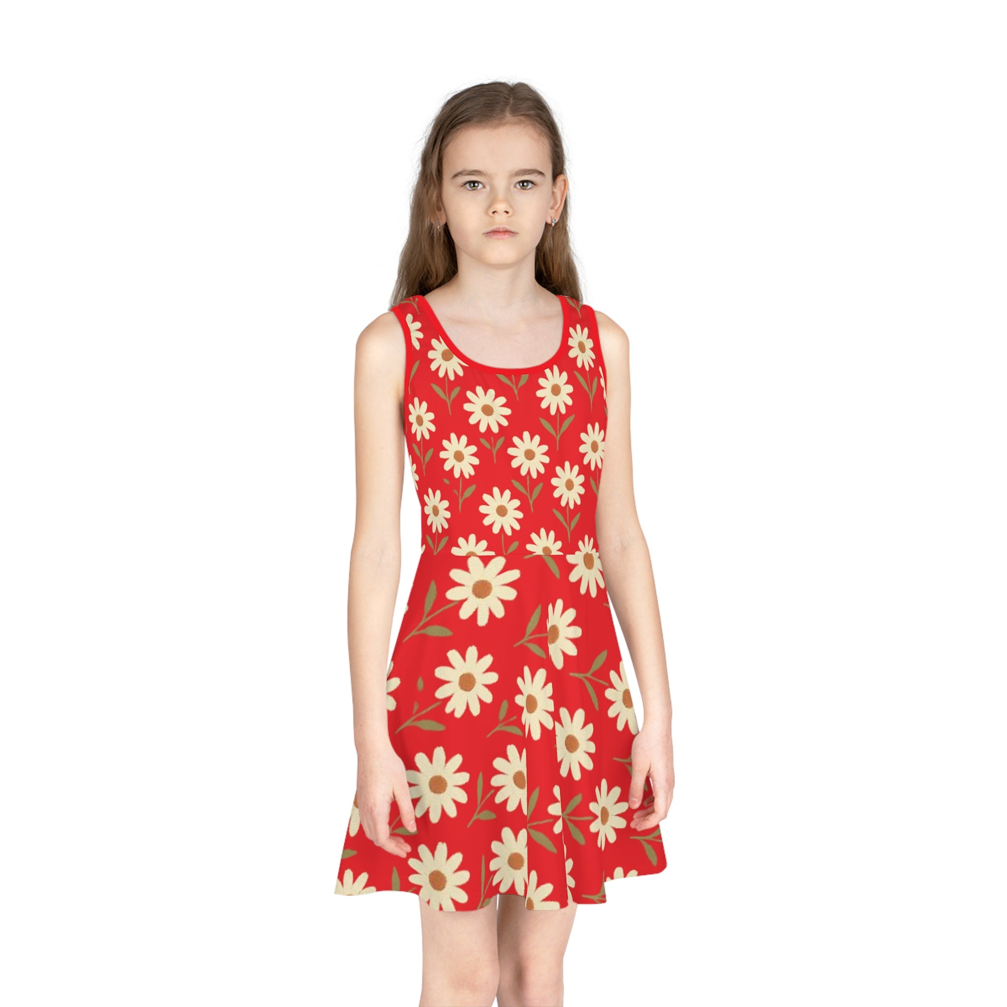 Red Floral Girls' Sundress, Summer Dress