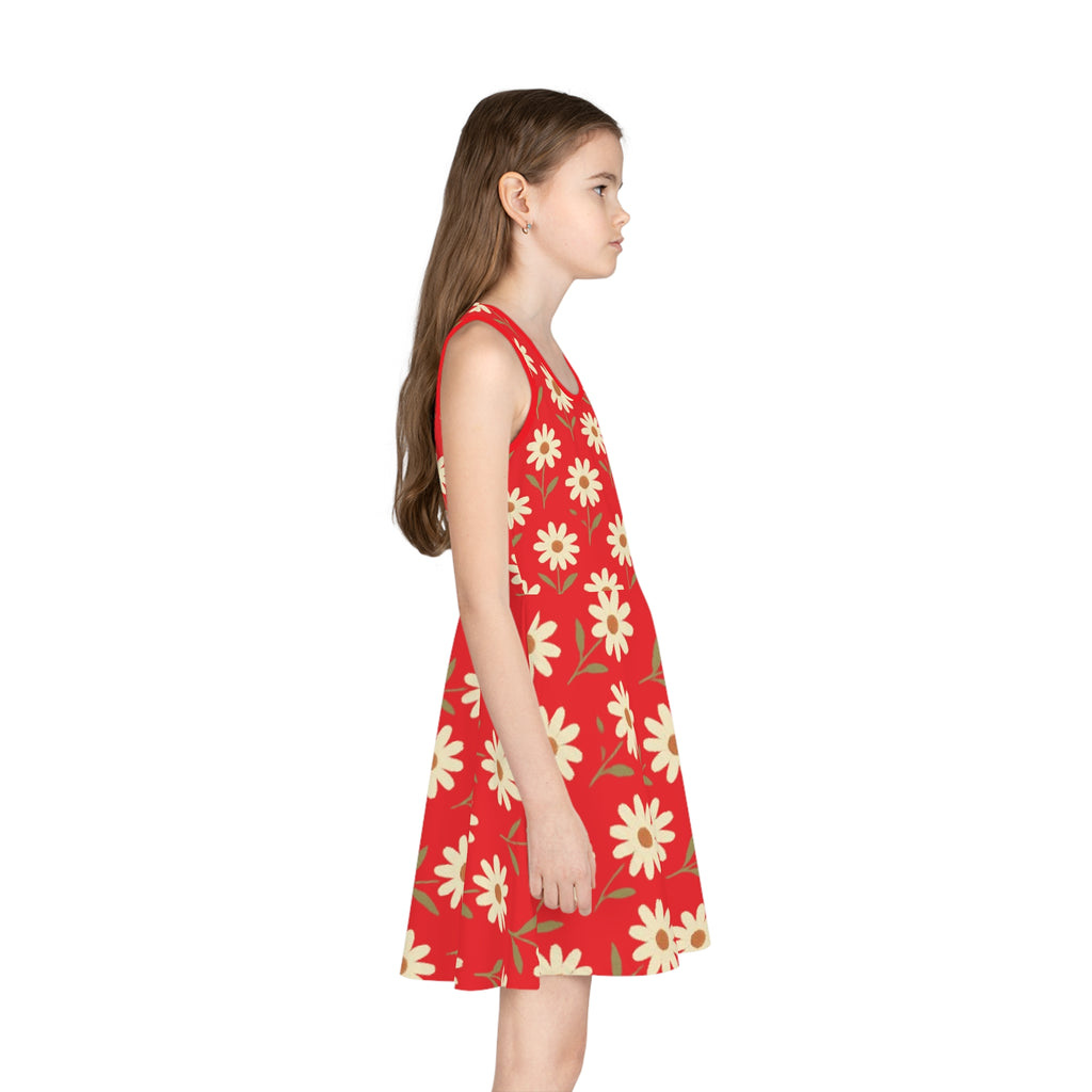 Red Floral Girls' Sundress, Summer Dress
