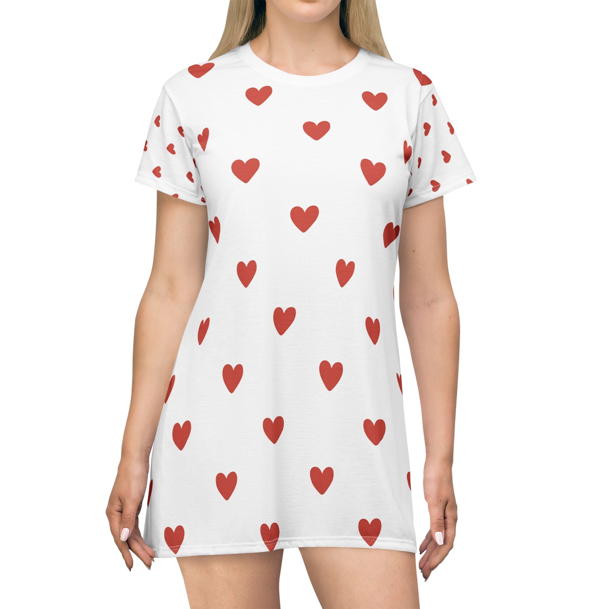 Heart Print T-Shirt Dress, Cute Casual Dress