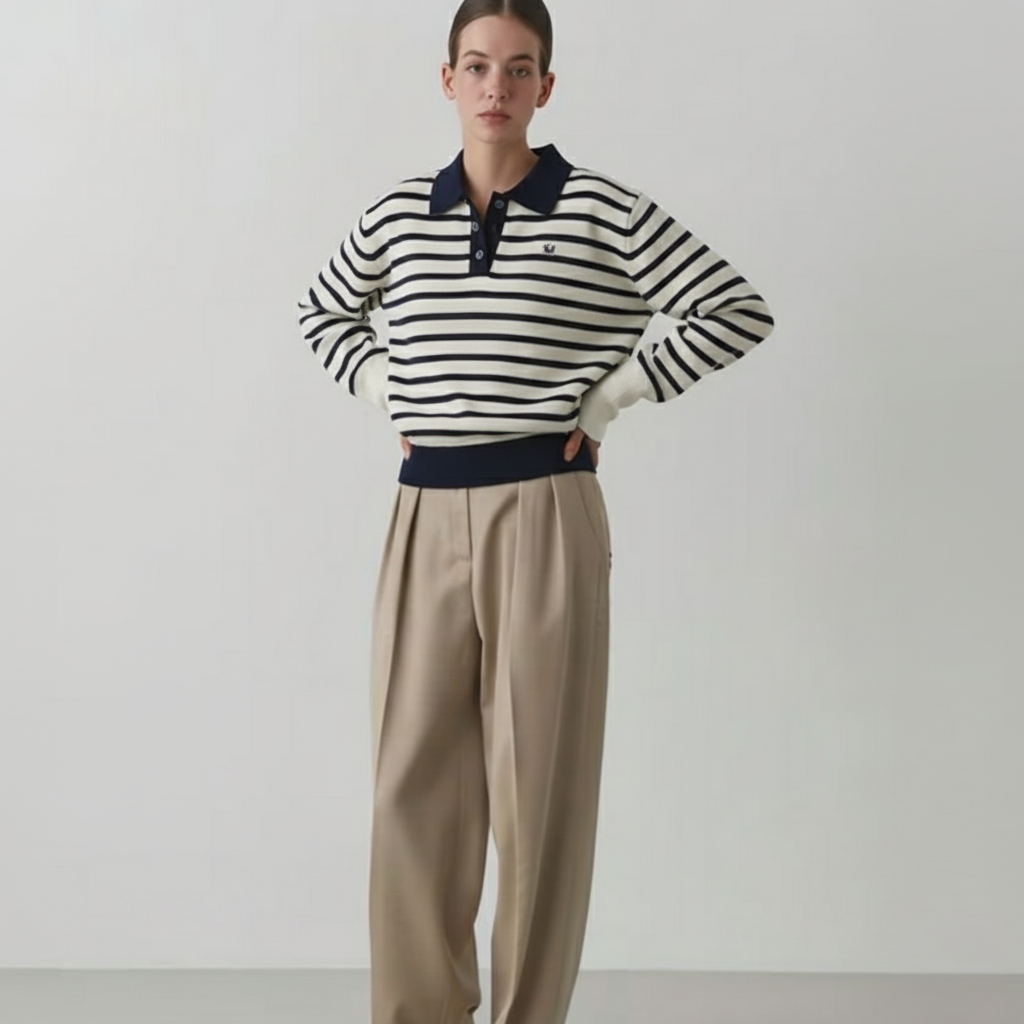 Women's Polo Collar Stripes Sweater