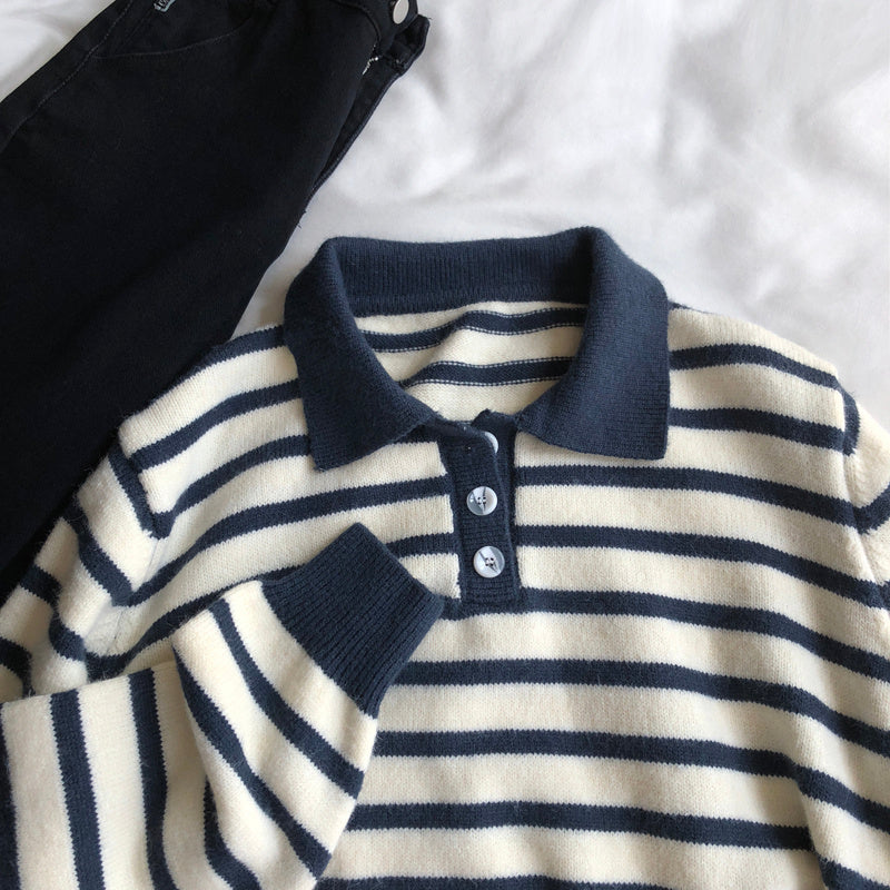 Women's Polo Collar Stripes Sweater